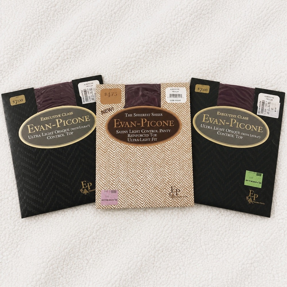 Evan Picone 3 Pair Lot Opaque Pantyhose Medium Aubergine‎ Wine Satiny NWT